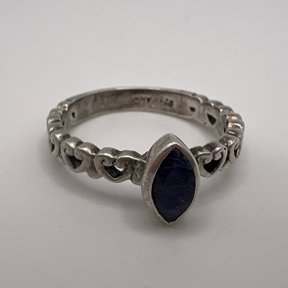 Sodalite Heart Band Sterling Silver Ring, Size 9, Purple Blue - Picture 2 of 6